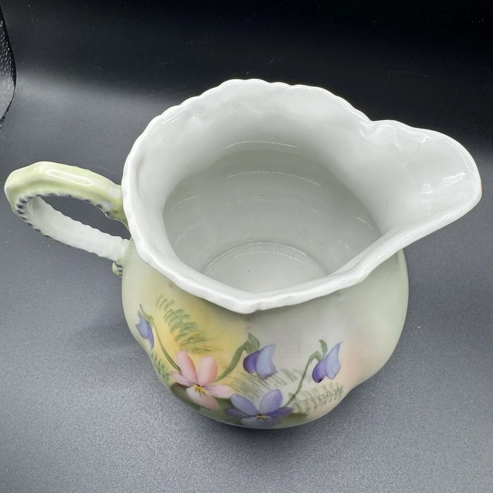 Vintage 1981 Hand-Painted Floral Porcelain Large Creamer Milk Pitcher